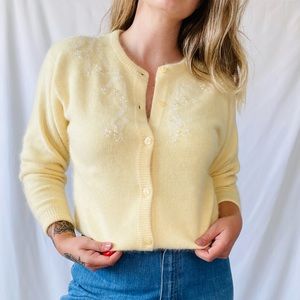 90s vintage angora hair yellow cardigan